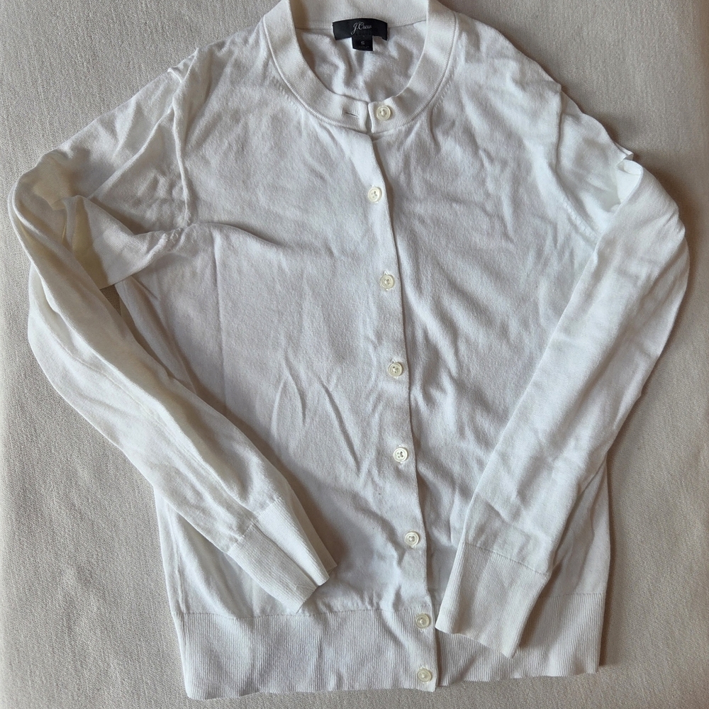 J.Crew White Button-Up Cotton Cardigan Sweater Size Small